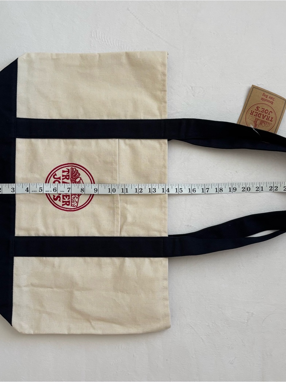 Trader Joe’s Large Canvas Tote Bag Cream and Navy Blue NWT - Picture 14 of 14